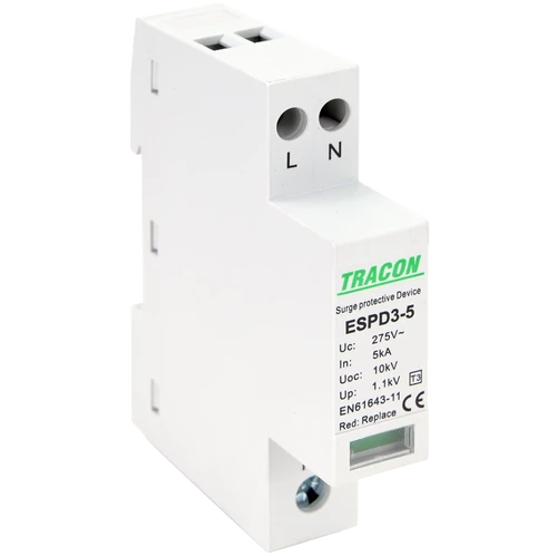 Tracon ESPD3-5-2P T3 AC típusú túlfeszültség levezető, egybeépített Uc:275V; In:5kA; Uoc:10kV; Up:1,2kV; 2P