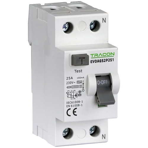 Tracon EVOAGS2P401 Áram-védőkapcsoló, 2 pólusú 40A, 100mA, 10kA, A/S