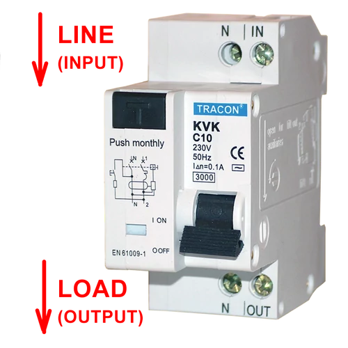 Tracon KVKB-10/30 Kombinált védőkapcsoló, 2P, 2 modul, B karakterisztika 10A, 300mA, 3kA, AC, E3