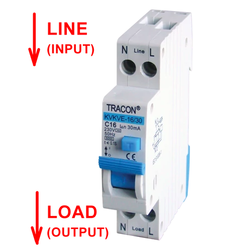 Tracon KVKVE-13/30 Kombinált védőkapcsoló, elektronikus, 2P, C karakterisztika C13, 30mA, 6kA, AC, E3