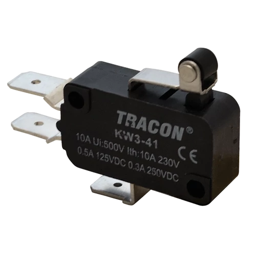 Tracon KW3-41 Helyzetkapcsoló, mikro, karos-görgős 1×CO 10A/230VAC, 0,3A/250VDC, 15mm, 6,3x0,8 mm, IP00