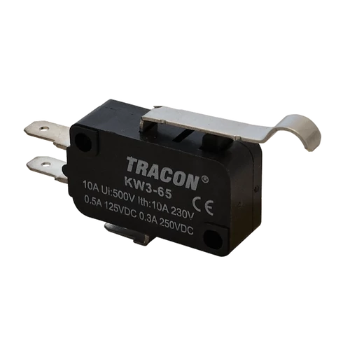 Tracon KW3-65 Helyzetkapcsoló, mikro, íves-rugószár 1×CO 10A/230VAC, 0,3A/250VDC, 28mm, 4,8x0,5 mm, IP00