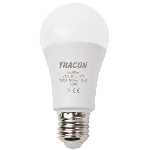 Tracon LA6015NW Gömb burájú LED fényforrás 230 V, 50 Hz, 15 W, 4000 K, E27, 1650 lm, 200°, A60, EEI=E