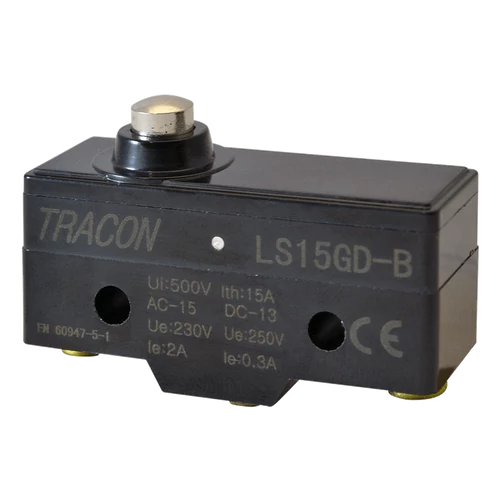 Tracon LS15GD-B Helyzetkapcsoló, rövid kúpos, ütküzős 1xCO, 2A/230V AC-15, 0,3A/250V DC-13, IP00