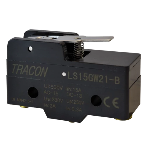 Tracon LS15GW21-B Helyzetkapcsoló, rugószáras 1xCO, 2A/230V AC-15, 0,3A/250V DC-13, 17mm, IP00