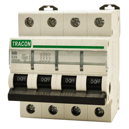 Tracon MB-4C-16 Kismegszakító, 4 pólus, C karakterisztika 16A, 4,5 kA