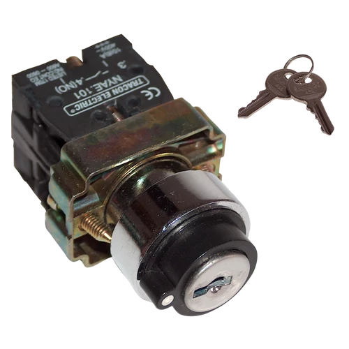 Tracon NYBG73KKT Tokozott kulcsos kapcsoló, közép KI, hátomállású, rugóvissza 2×NO, 3A/230V AC, IP44