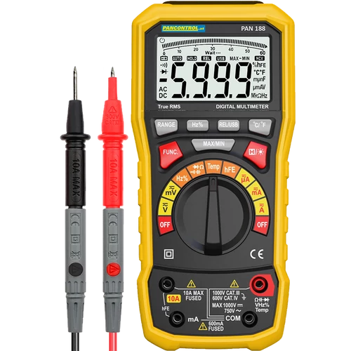 Tracon PAN188 Digitális multiméter True RMS DCV, ACV, DCA, ACA, OHM, C, °C, dioda