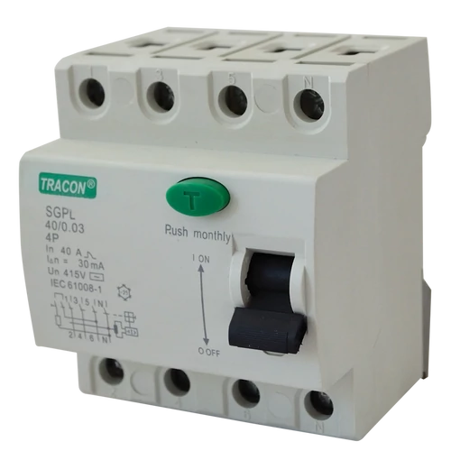 Tracon RB4-63100 Áram-védőkapcsoló, 4 pólusú 63A, 100mA, 4,5 kA, 4P