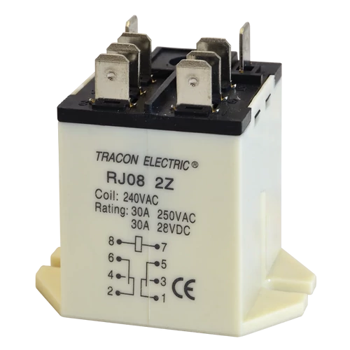 Tracon RJ08-110AC Nagyteljesítményű relé 110V AC / 2×CO (30A, 230V AC / 28V DC)