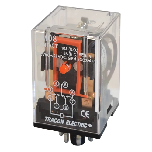 Tracon RM08-24DC Ipari relé 24V DC / 2×CO, (3A, 230V AC / 28V DC)