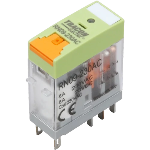 Tracon RN09-12DC Print relé tesztgombbal és állapotjelzéssel 12V DC / 2×CO (8A, 230V AC / 30V DC)