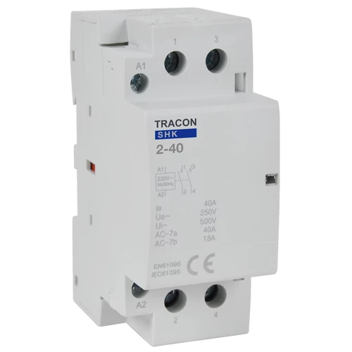 Tracon SHK2-40 Installációs kontaktor 230V AC, 50Hz, 2 Mod, 2×NO, AC1/AC7a, 40A