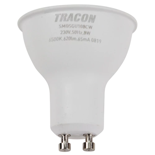 Tracon SMDSGU108CW Műanyag házas SMD LED spot fényforrás SAMSUNG chippel 230V,50Hz,GU10,8W,740lm,6500K,120°,SAMSUNG chip, EEI=F