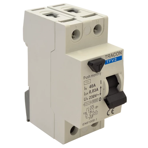 Tracon TFV2-40100 Áram-védőkapcsoló, 2 pólusú 40A, 100mA, 6kA, AC