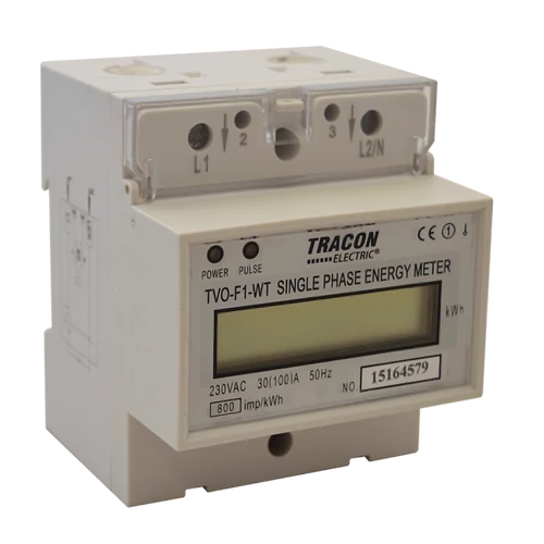 Tracon TVO-F1-WT LCD kijelzésű 1 fázisú átfűzős fogyasztásmérő, közvetlen 230V / 30 (100)A Pd=1W