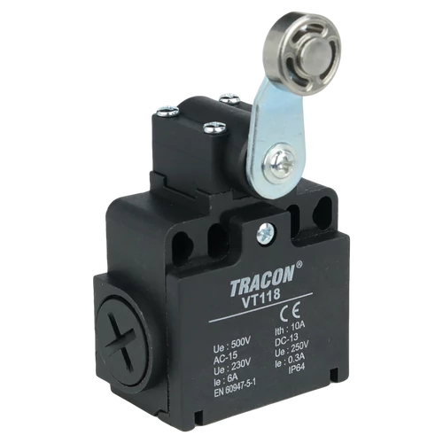 Tracon VT118 Helyzetkapcsoló, lengőkar-görgö 1xNO+1xNC, 6A/230V AC-15, 0,3A/250V DC-13, 28mm, IP65