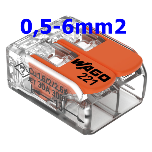 WAGO 221-612 Vezetékösszekötő oldható 41A/450V leágazás 2x 0,5-6mm2 átlátszó