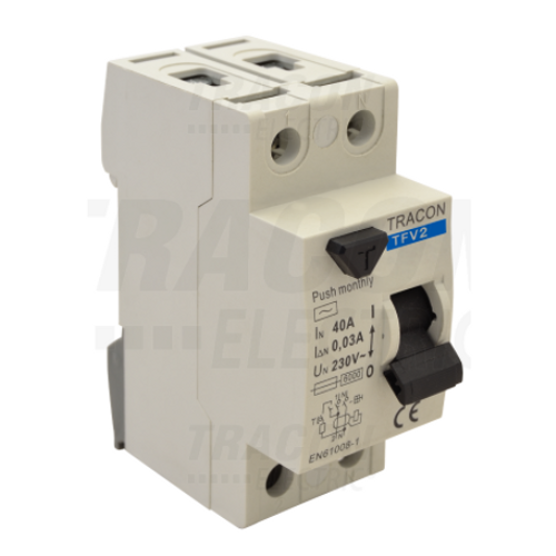 TRACON  TFV2-25030 Áram-védőkapcsoló, 2P, 25A, 30mA, 6kA, AC
