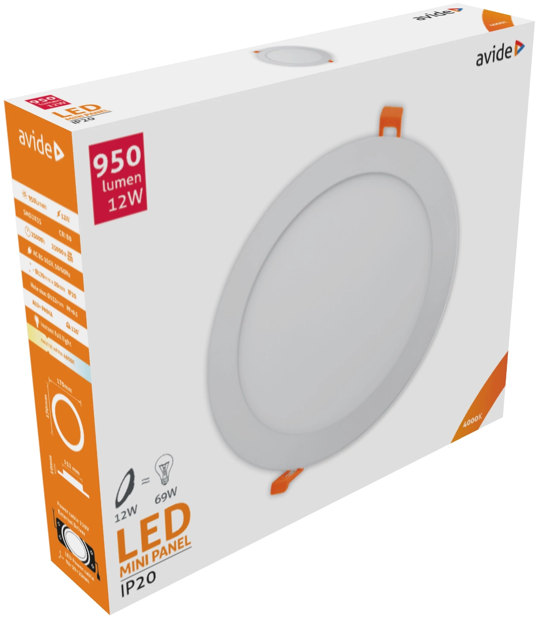 Avide  ACRPNW-R-12W-ALU LED Beépíthető Kerek Mennyezeti Lámpa ALU 12W NW 4000K