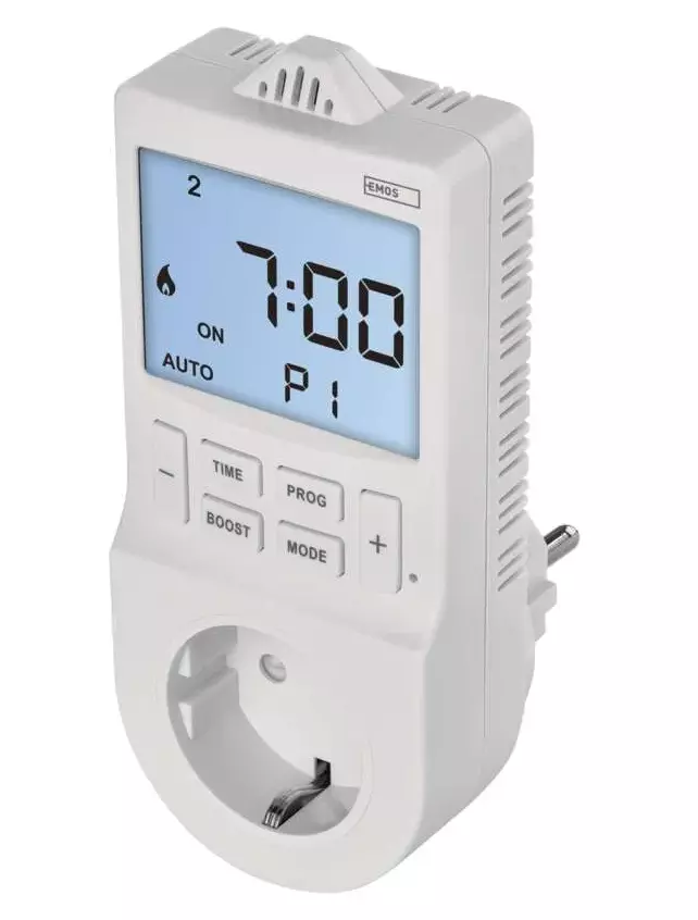EMOS, 2 az 1-ben konnektoros, digitális termosztát időzítő funkcióval, schuko P5660SH