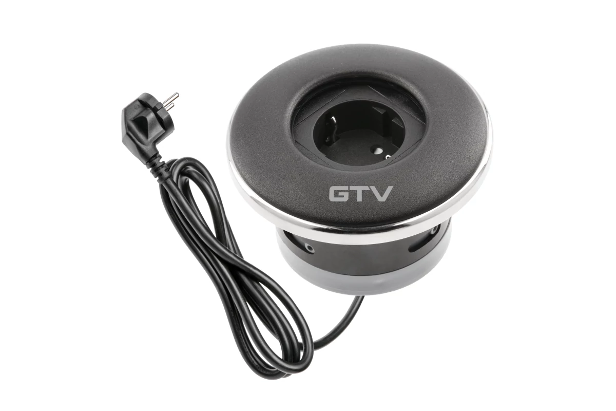 GTV AE-GM1SSHU-20 Redőny süllyesztett bútor foglalat, 1 schuko foglalat, 1,5 m, fekete
