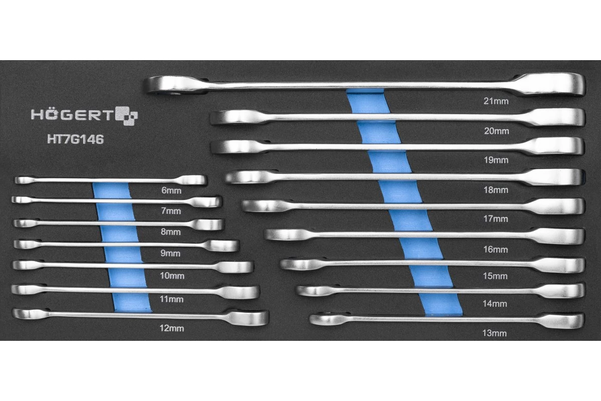 HÖGERT HT7G146 Kombinált racsnis villáskulcs, készlet 16 db, műszaki hab