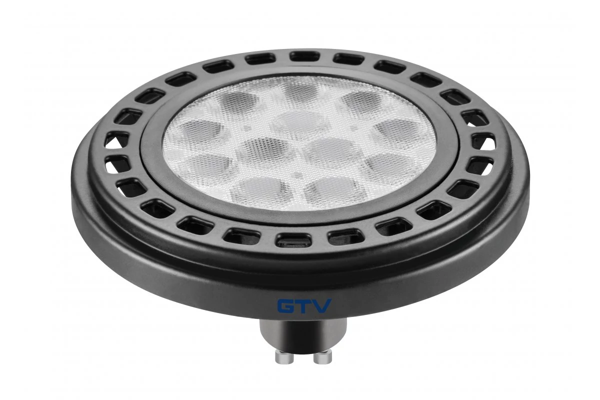 GTV LD-ES11100-30 LED fényforrás.AR111/ES111, 12W, GU10, 950 lm, AC220-240V, 50-60Hz, 45°, 104mA, 3000K, fekete, b.w., 65mm