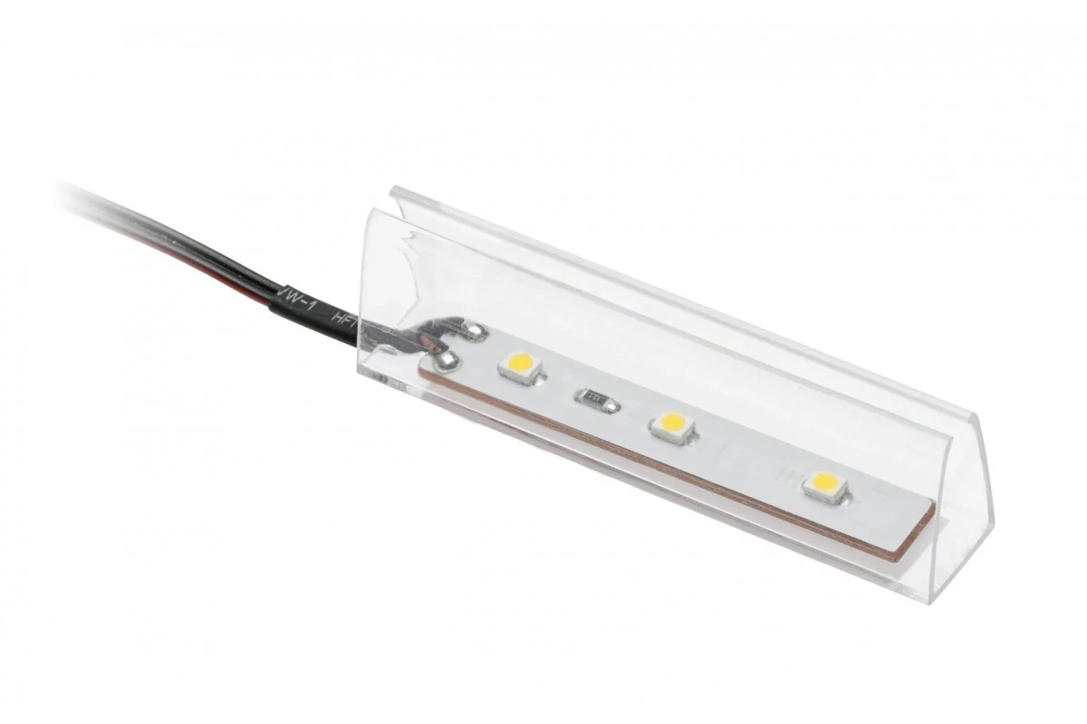 GTV LD-KLPCB-00N Műanyag csipesz meleg fehér üvegpolchoz 8mm, 0,24W/12V, 3 LED, 2m kábel mini erősítővel