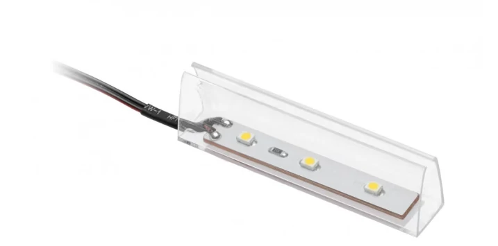 GTV LD-KLPZB-00N Hidegfehér műanyag kapocs üvegpolchoz 8mm, 0,24W/12V, 3 LED, 2m kábel mini erősítővel