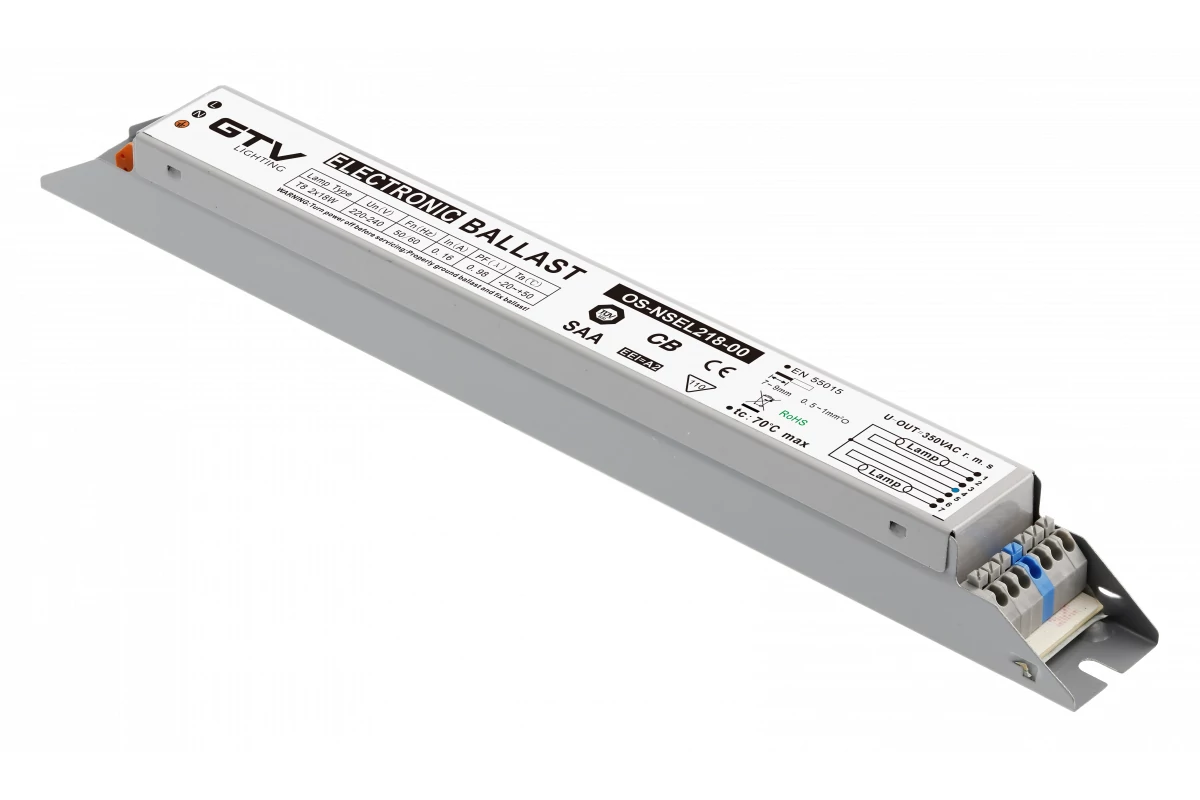 GTV OS-NSEL218-00 Elektromos meghajtó 2x18W, T8, EEI=A2, PF?0,95, AC220-240V, 50/60Hz