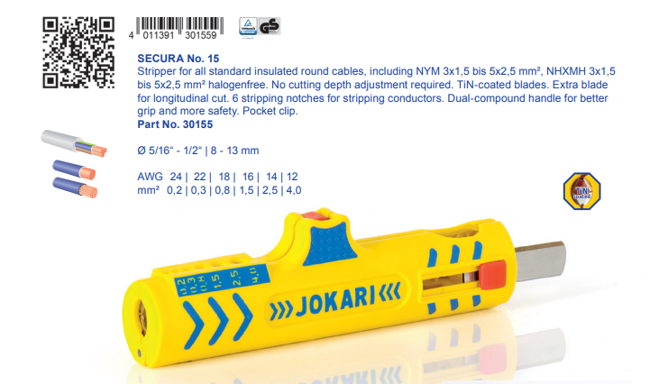 Jokari kábelcsupaszító 8-13mm (0,2-4mm2) Secura No.15 J30155