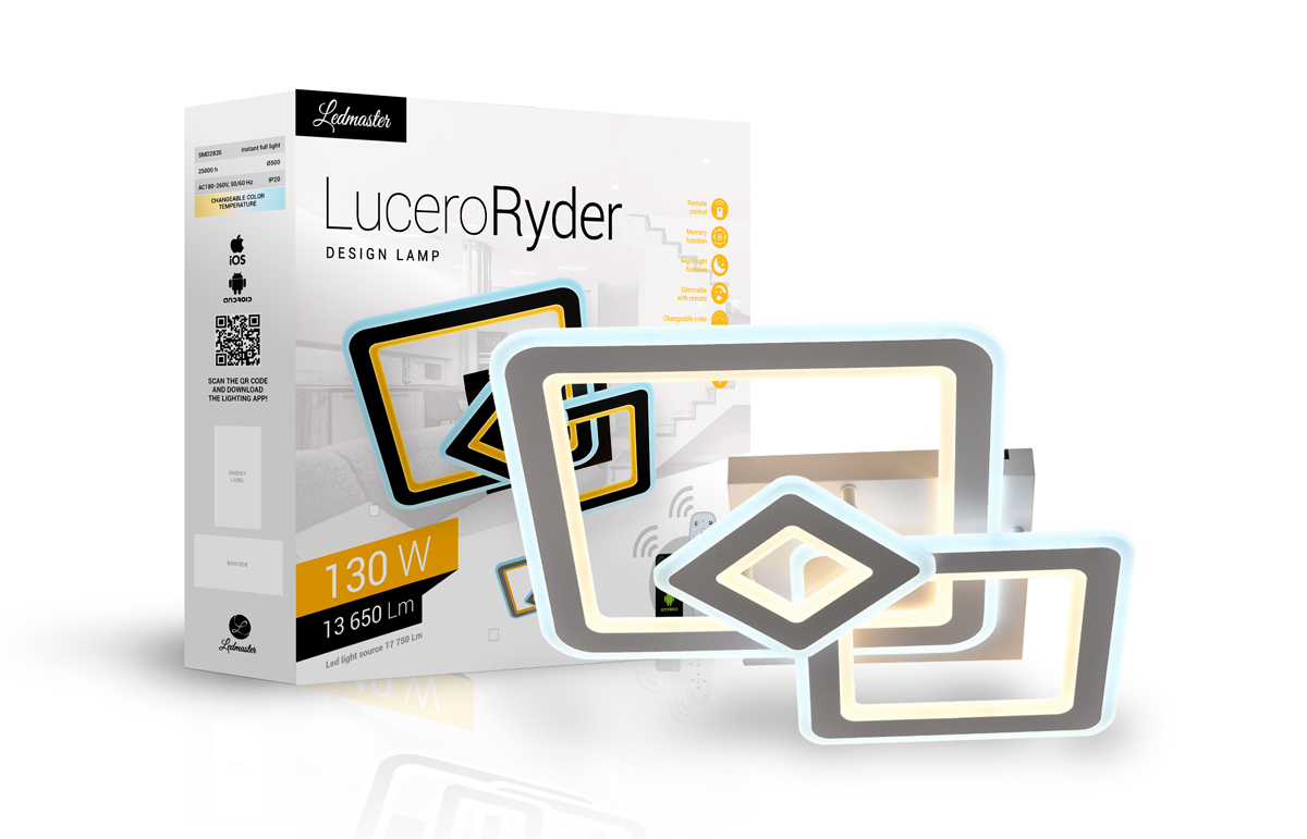 Lucero Ryder 130 W-os, 50 cm átmérőjű fehér LED távirányítós és mobil applikációval vezérelhető mennyezeti lámpa 5001W