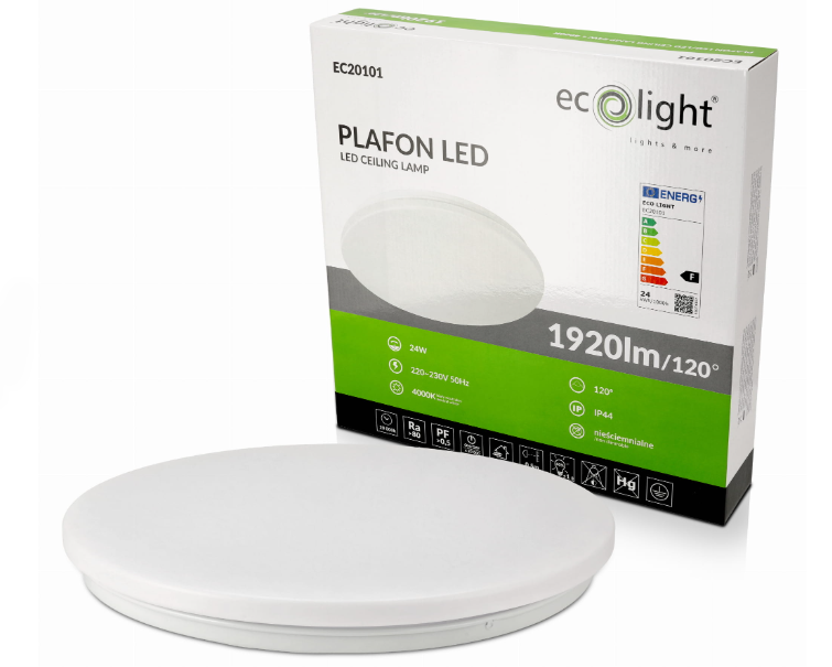 EcoLight LED 24 W-os ø370 mm, kerek, fehér mennyezeti lámpa IP44