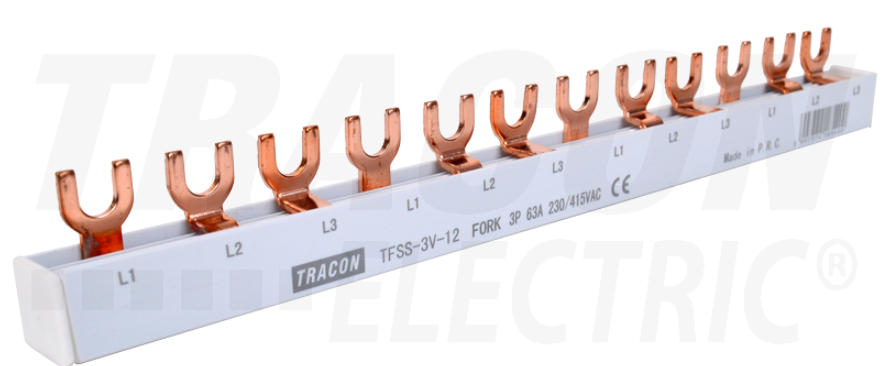 TRACON  TFSS-3V-12 Soroló sín - villás kivitelű max.63A, 230/400VAC, 3P, 12modul, 215mm