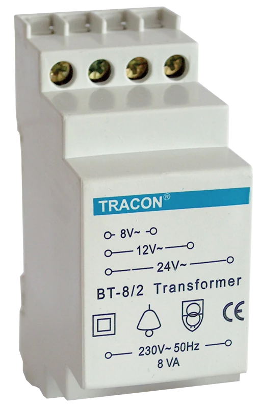 Tracon BT-8/2 Biztonsági (csengő) transzformátor 230V / 8-12-24V AC, max.8 VA