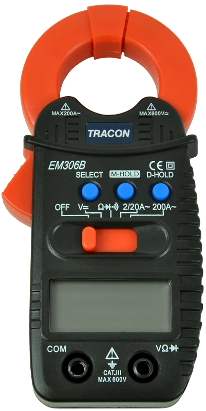 Tracon EM306B Digitális lakat fogó DCV,ACV,ACA 200A, OHM