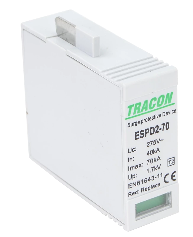 Tracon ESPD2-70M T2 AC típusú túlfeszültség levezető betét 70 M Uc:275V; In:40kA; Imax:70kA; Up:1,7kV