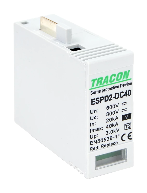 Tracon ESPD2-DC40-600VO T2 DC típusú V túlfeszültség levezető betét 600V Ucpv: 800V, In:20kA, Imax:40kA, Up:2,6kV, Var