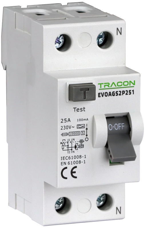 Tracon EVOAGS2P401 Áram-védőkapcsoló, 2 pólusú 40A, 100mA, 10kA, A/S