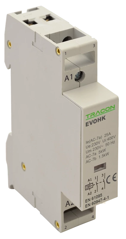 Tracon EVOHK2-25 Installációs kontaktor 230V, 50Hz, 1 Mod, 2×NO, AC1/AC7a, 25A,