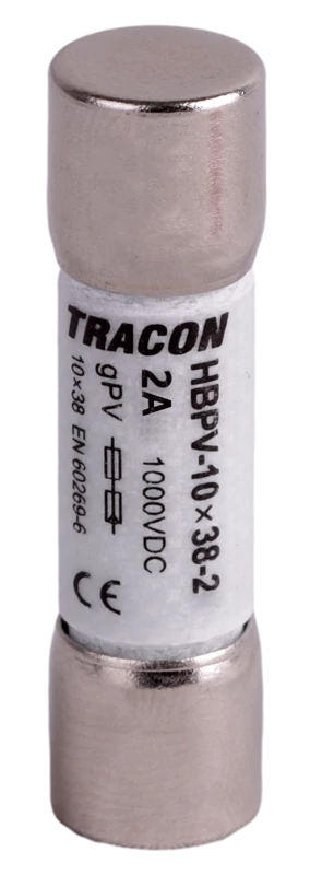 Tracon HBPV-10X38-2 Hengeres biztosító PV gPV, 2A,1000VDC,10kA,10x38