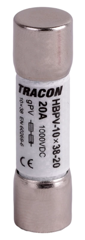 Tracon HBPV-10X38-20 Hengeres biztosító PV gPV, 20A,1000VDC,10kA,10x38