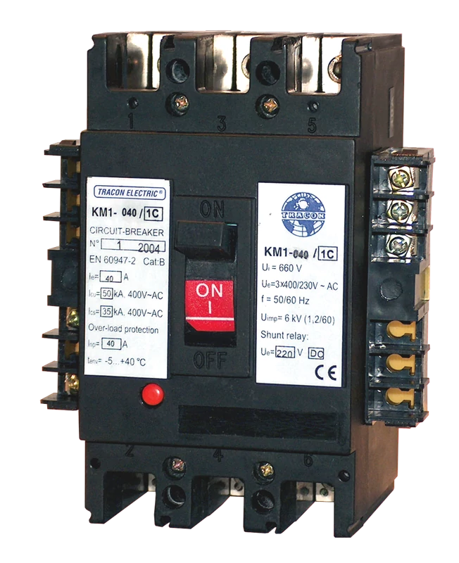 Tracon KM1-032/2 Kompakt megszakító, 230V AC feszültségcsökkenési kioldóval 3×230/400V, 50Hz, 32A, 50kA, 1×CO