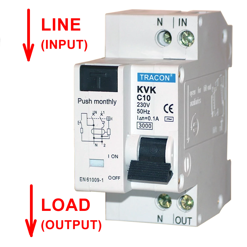 Tracon KVKB-10/30 Kombinált védőkapcsoló, 2P, 2 modul, B karakterisztika 10A, 300mA, 3kA, AC, E3