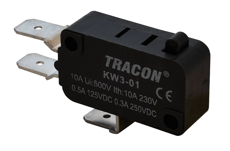 Tracon KW3-01 Helyzetkapcsoló, mikro, ütközős 1×CO 10A/230VAC, 0,3A/250VDC, 6,3x0,8 mm, IP00