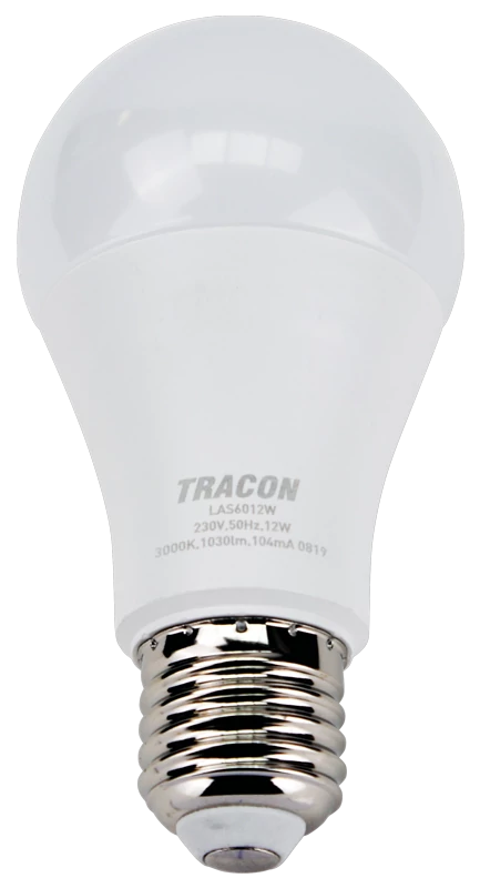 Tracon LAS6012NW Gömb burájú LED fényforrás SAMSUNG chippel 230V,50Hz,12W,4000K,E27,1180 lm,200°,A60,SAMSUNG chip, EEI=F