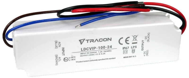 Tracon LDCVIP-100-24 Védett műanyag házas LED meghajtó 90-264VAC/24VDC,100W,0-4,2A, IP67