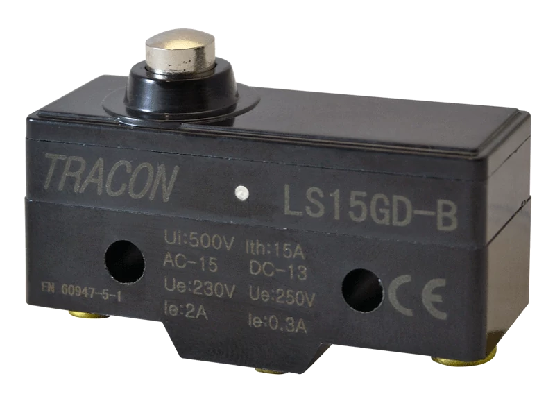 Tracon LS15GD-B Helyzetkapcsoló, rövid kúpos, ütküzős 1xCO, 2A/230V AC-15, 0,3A/250V DC-13, IP00