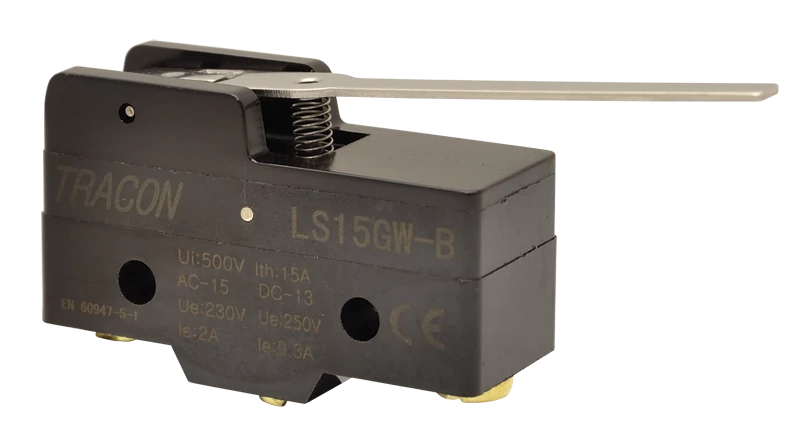 Tracon LS15GW-B Helyzetkapcsoló, rugószáras 1xCO, 2A/230V AC-15, 0,3A/250V DC-13, 48mm, IP00